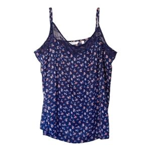 Reitmans dark blue floral lace rim tank top